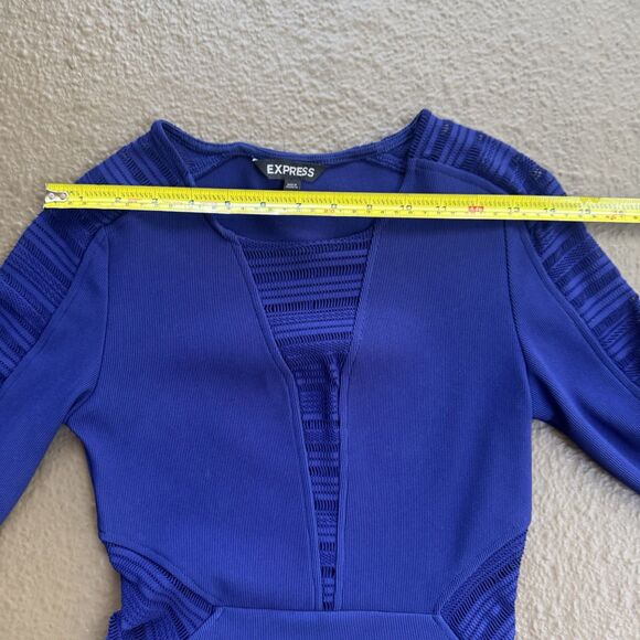 Express Midi Royal Blue Bodycon Body shape W Mesh Cutouts Dress Sz 2 - Picture 3 of 14
